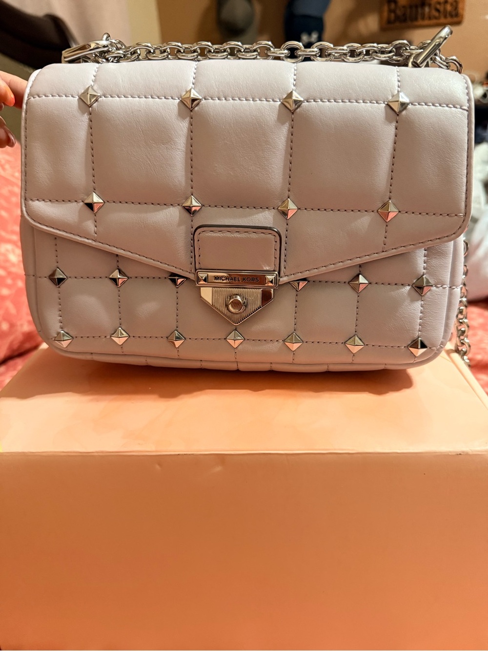 Michael Kors Quilted Studded Chain Crossbody in Light purple